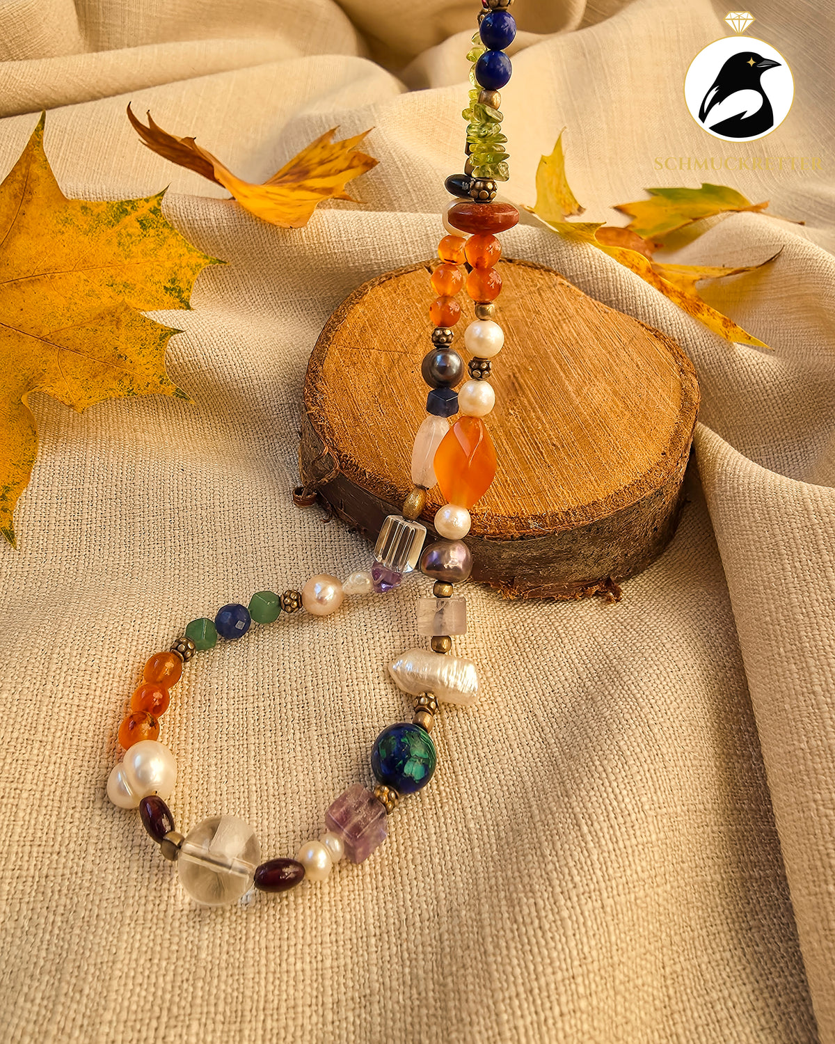 Boho Kette aus bunten Edelsteinen & 925 Silber, SALE