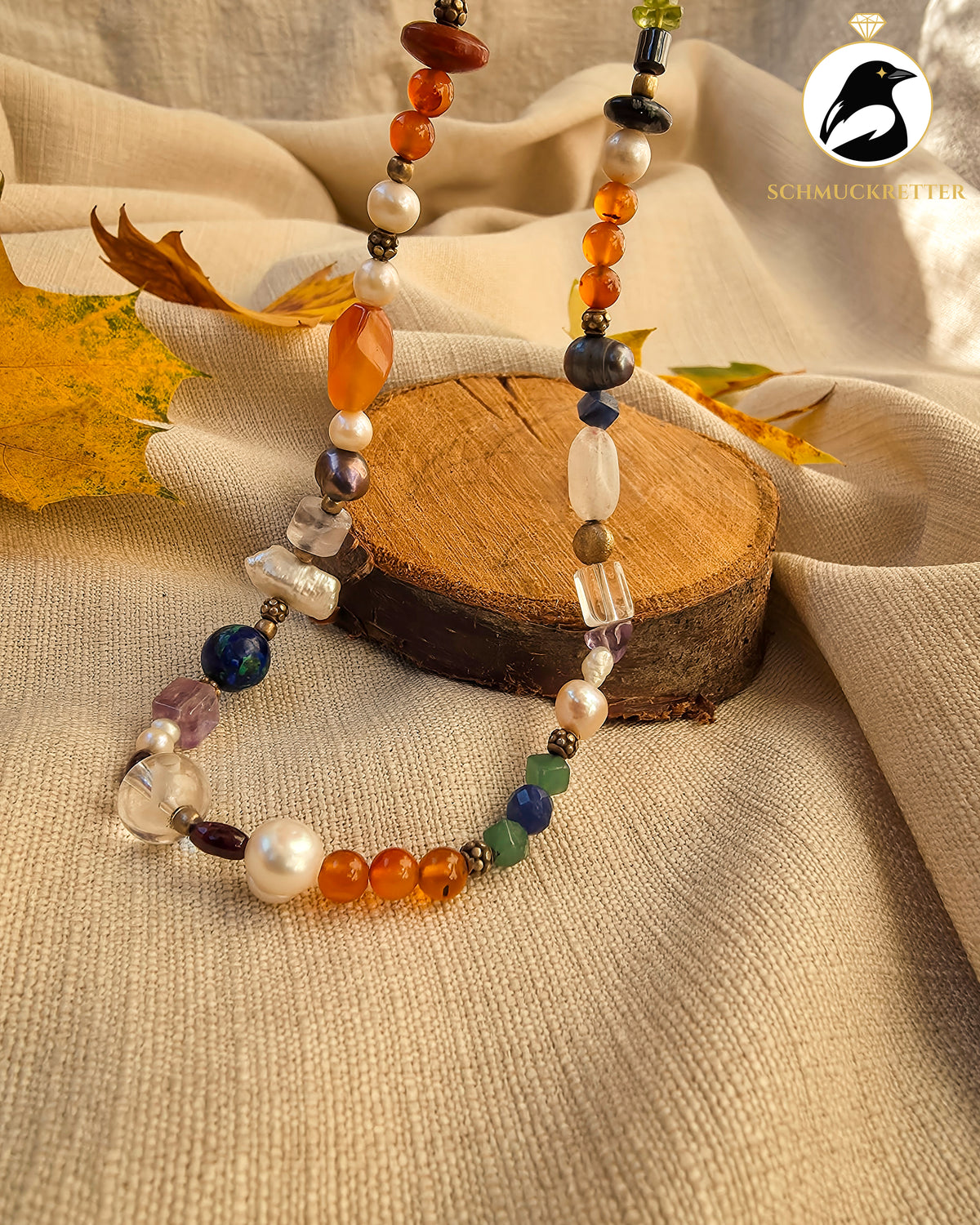 Boho Kette aus bunten Edelsteinen & 925 Silber, SALE