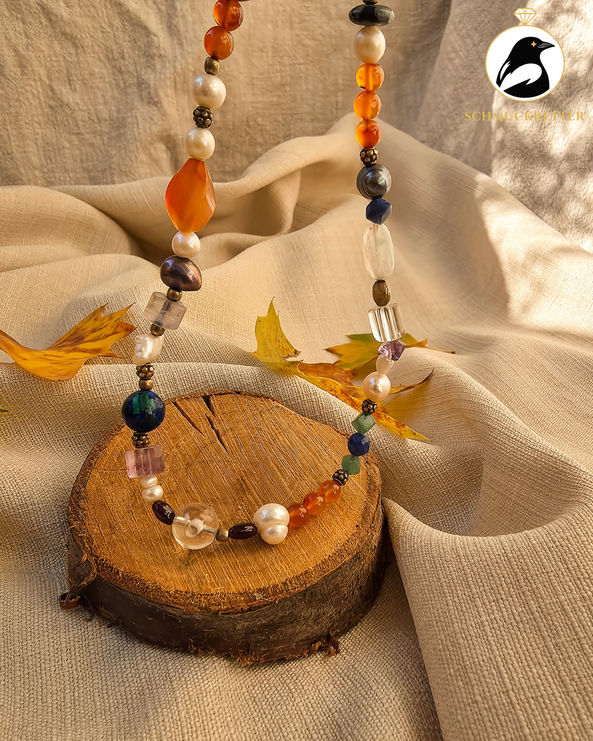 Boho Kette aus bunten Edelsteinen & 925 Silber, SALE
