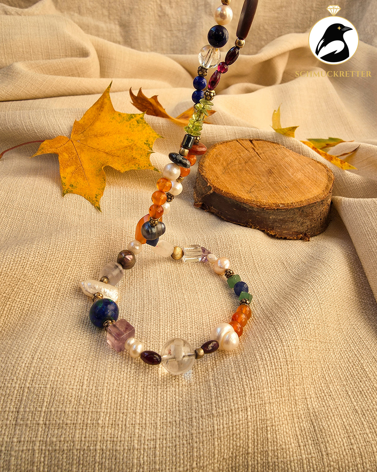 Boho Kette aus bunten Edelsteinen & 925 Silber, SALE