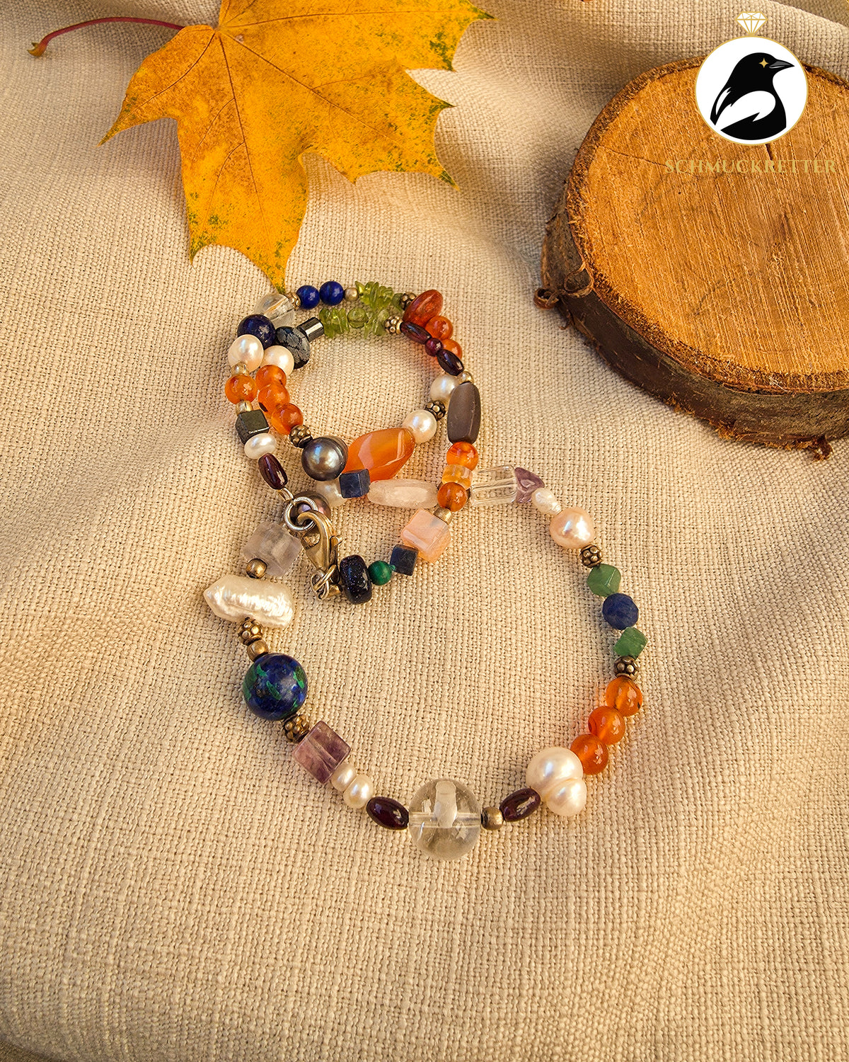 Boho Kette aus bunten Edelsteinen & 925 Silber, SALE