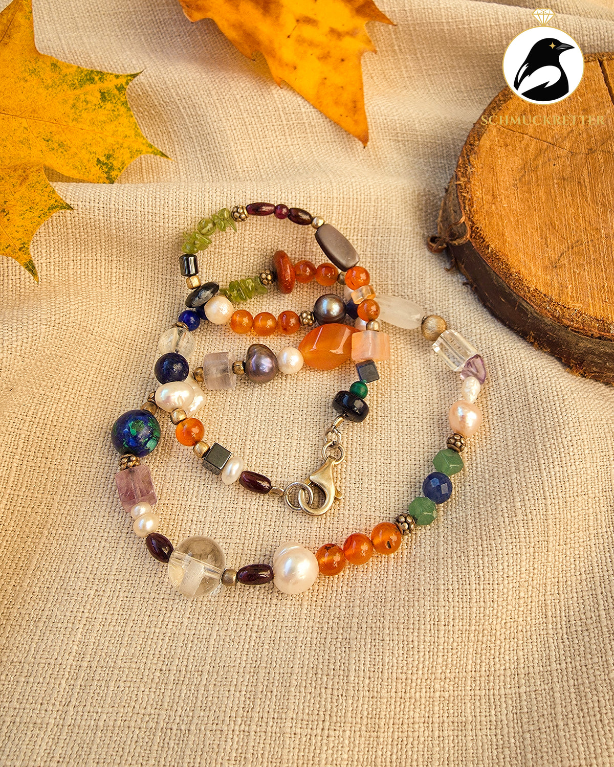 Boho Kette aus bunten Edelsteinen & 925 Silber, SALE