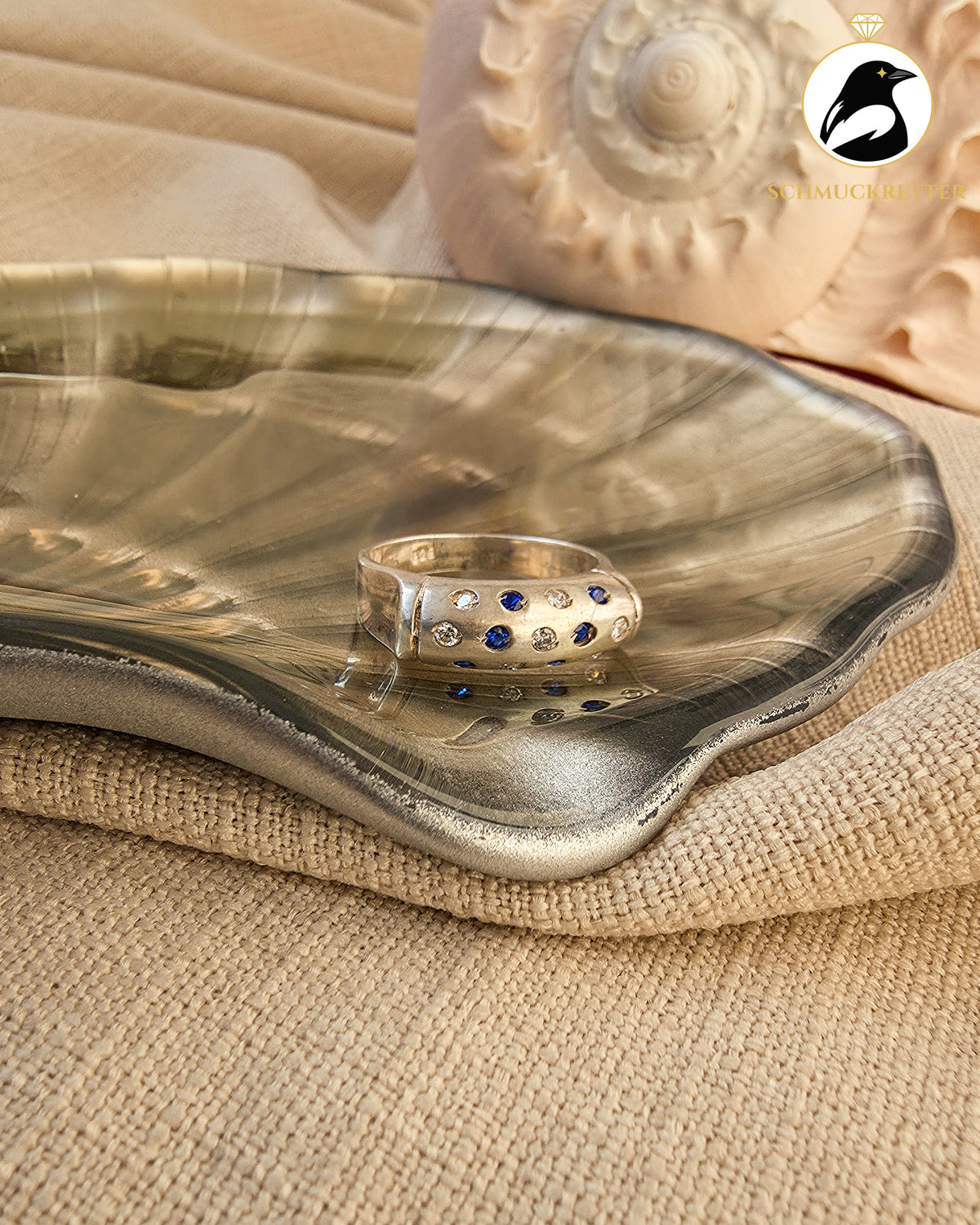925 Silber Ring mit blauen und weißen Zirkonia, Gr. 58, SALE