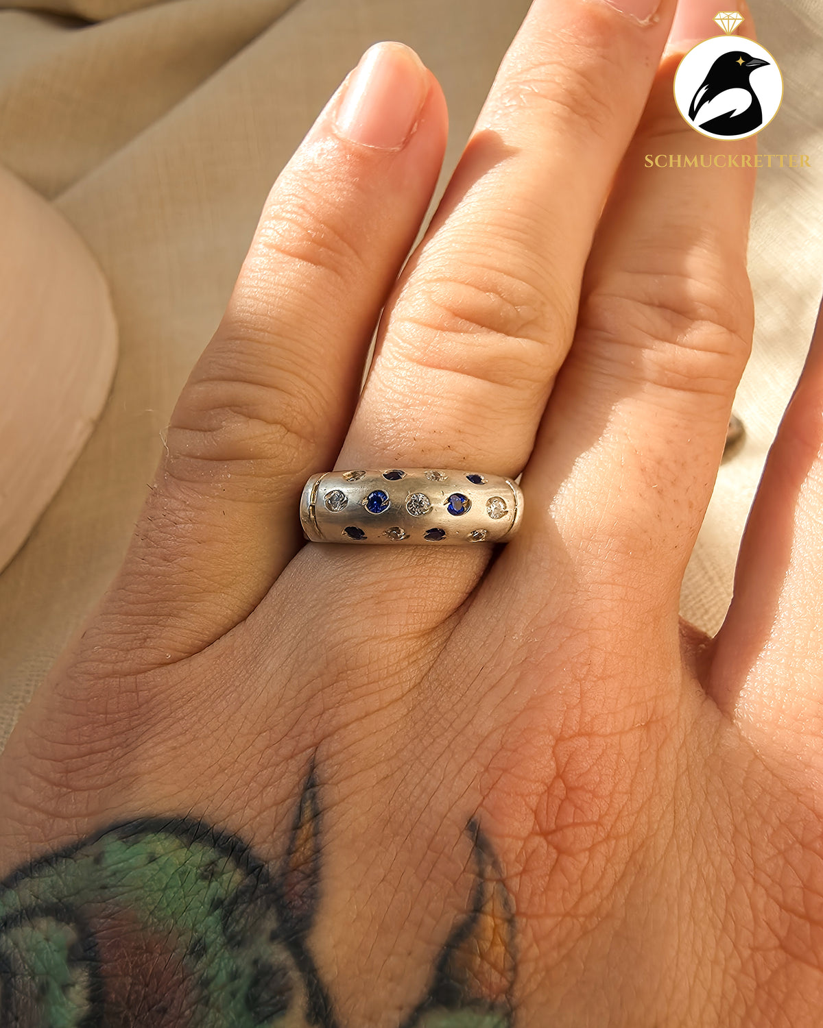 925 Silber Ring mit blauen und weißen Zirkonia, Gr. 58, SALE
