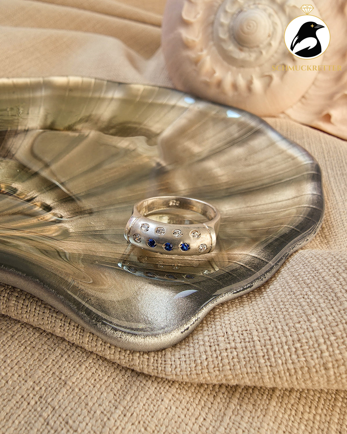925 Silber Ring mit blauen und weißen Zirkonia, Gr. 58, SALE