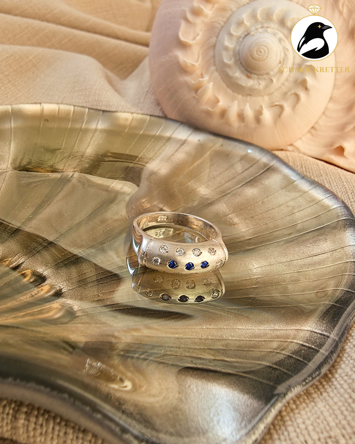 925 Silber Ring mit blauen und weißen Zirkonia, Gr. 58, SALE