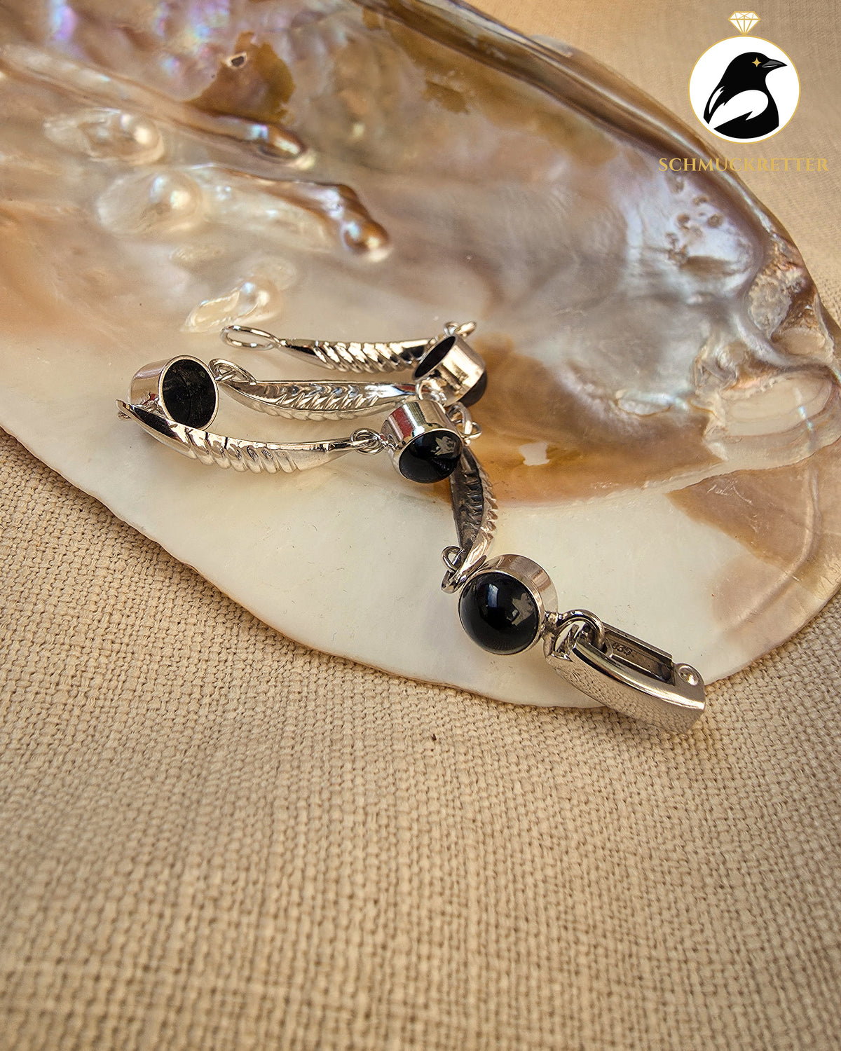 Armband aus rhodiniertem 835 Silber mit Onyx, Vintage