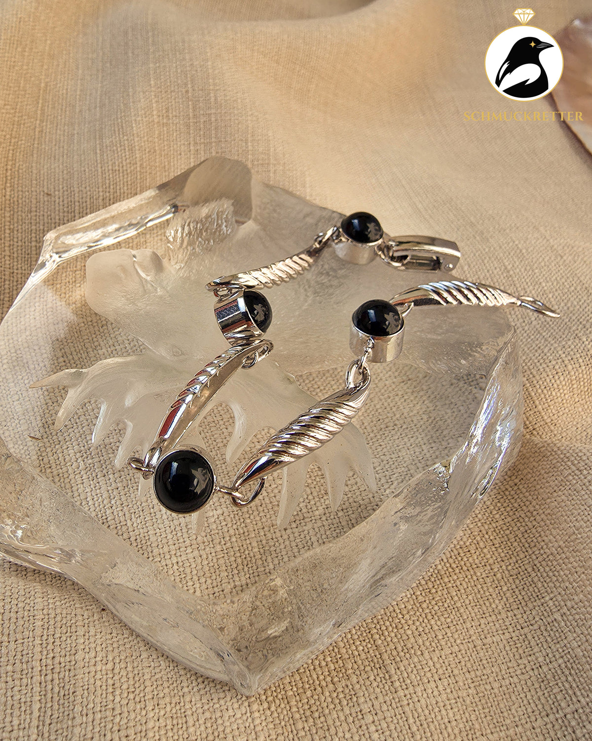 Armband aus rhodiniertem 835 Silber mit Onyx, Vintage