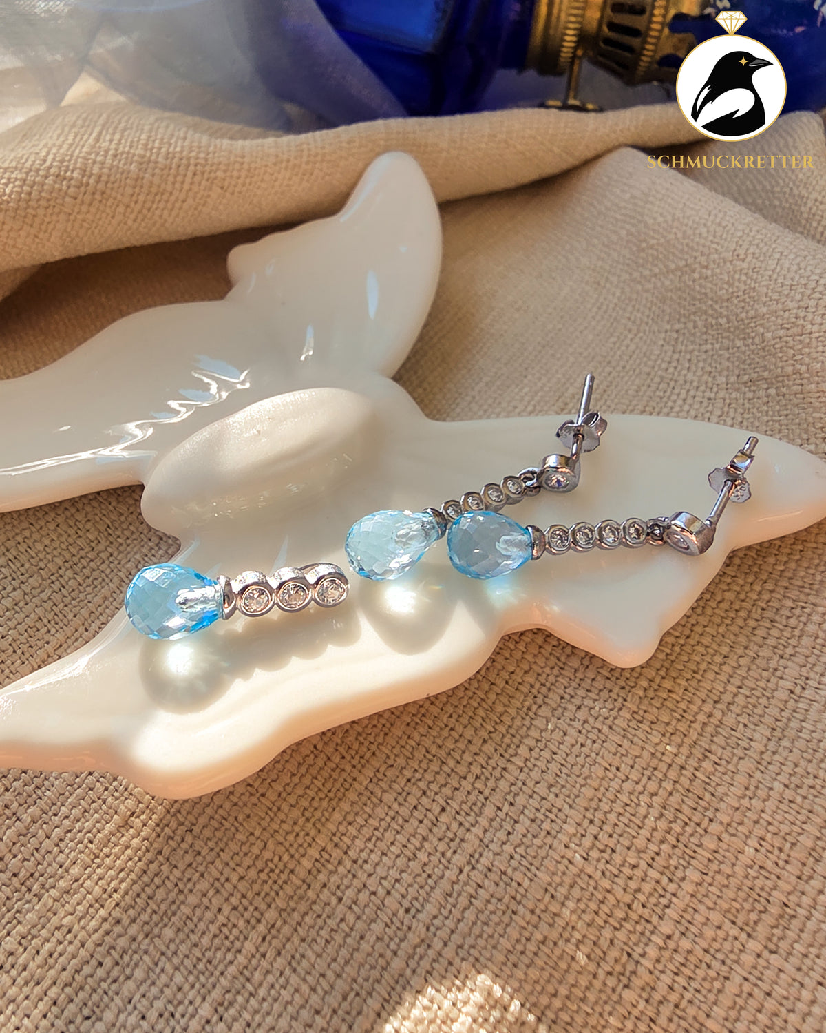 Set „Eislicht“ – Blautopas & Zirkonia in rhodiniertem 925 Silber