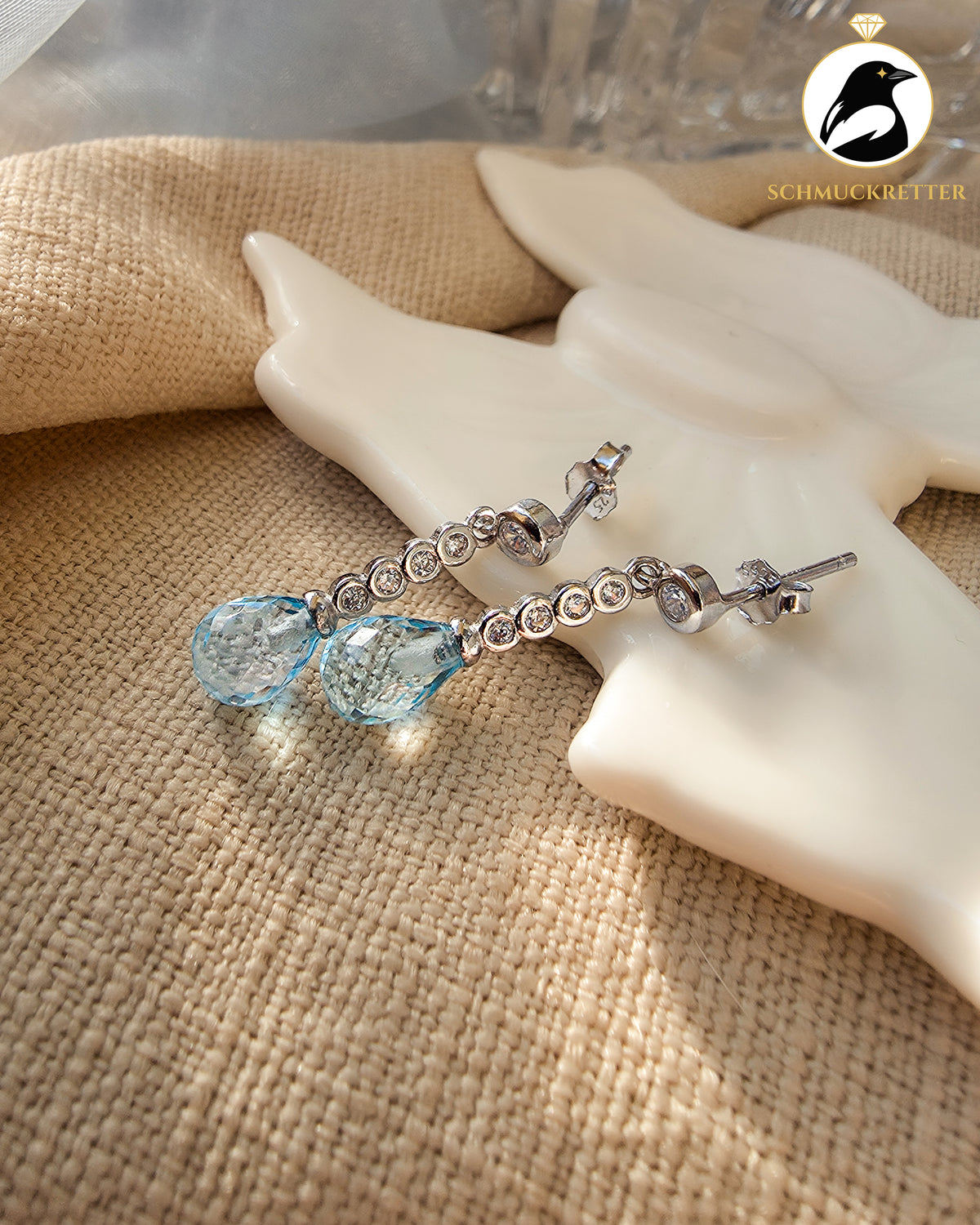 Set „Eislicht“ – Blautopas & Zirkonia in rhodiniertem 925 Silber