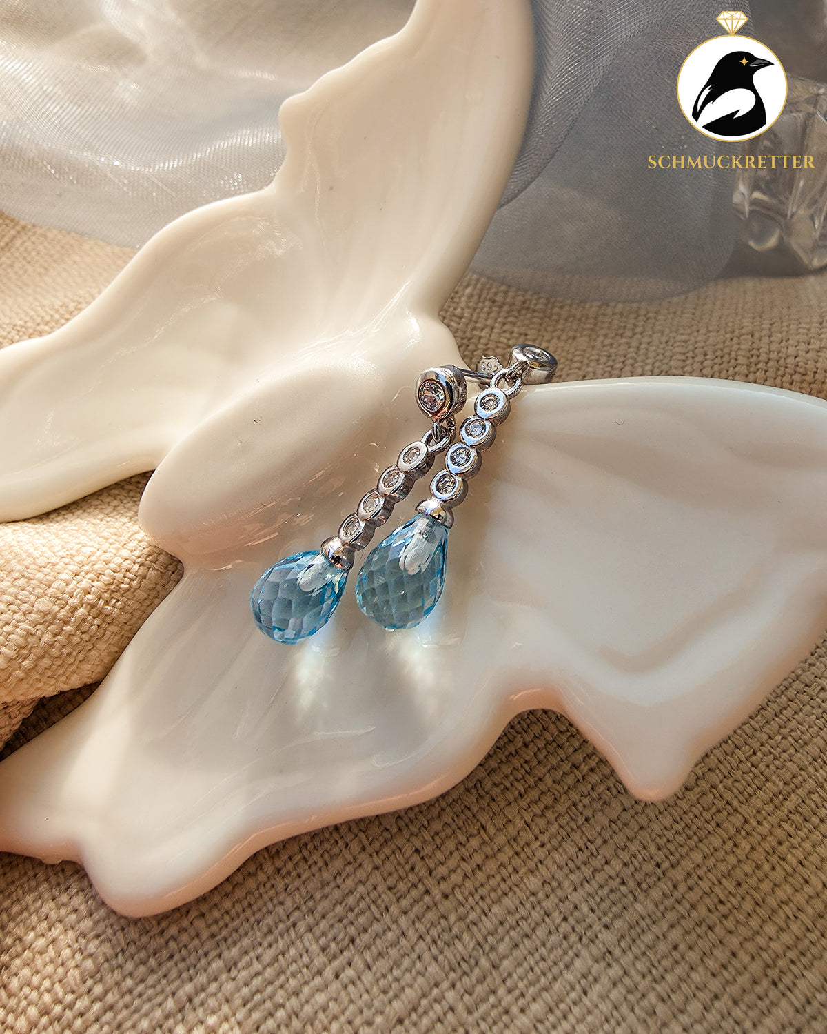 Set „Eislicht“ – Blautopas & Zirkonia in rhodiniertem 925 Silber