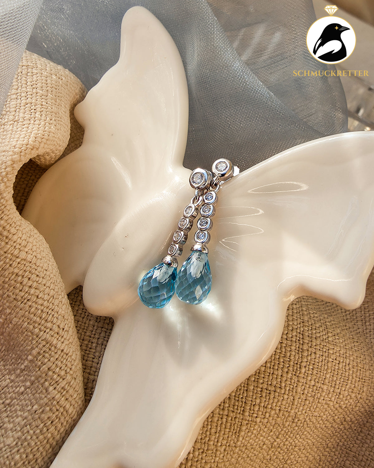 Set „Eislicht“ – Blautopas & Zirkonia in rhodiniertem 925 Silber