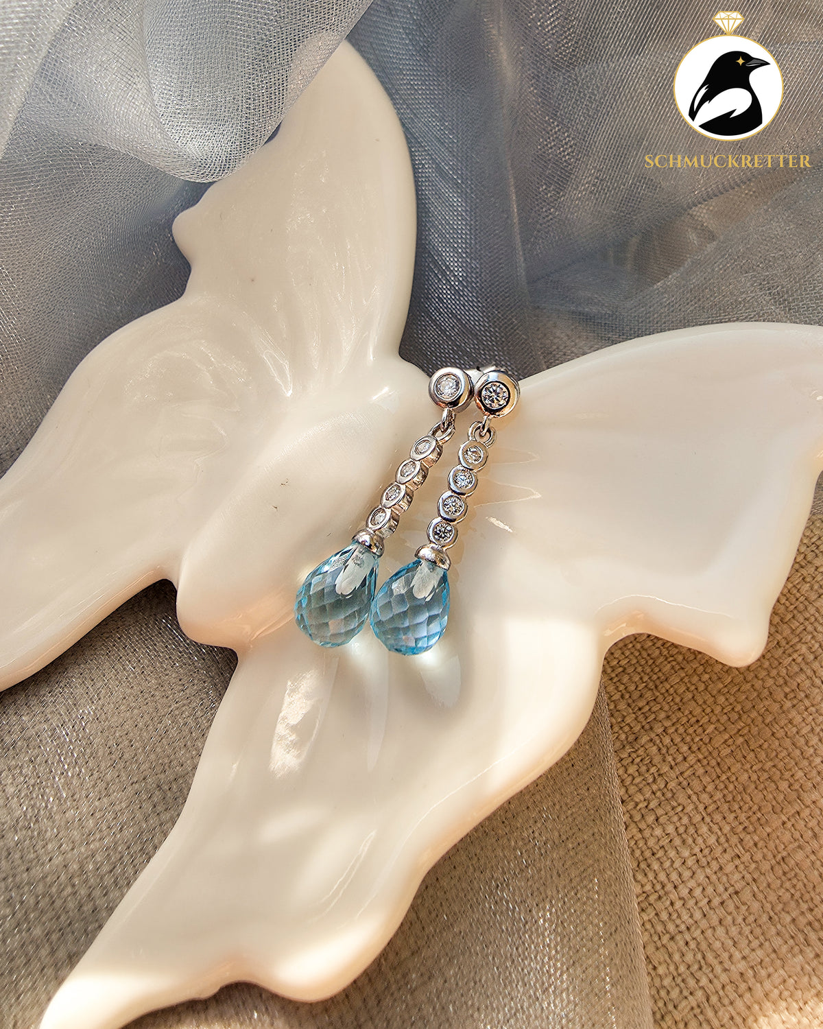 Set „Eislicht“ – Blautopas & Zirkonia in rhodiniertem 925 Silber