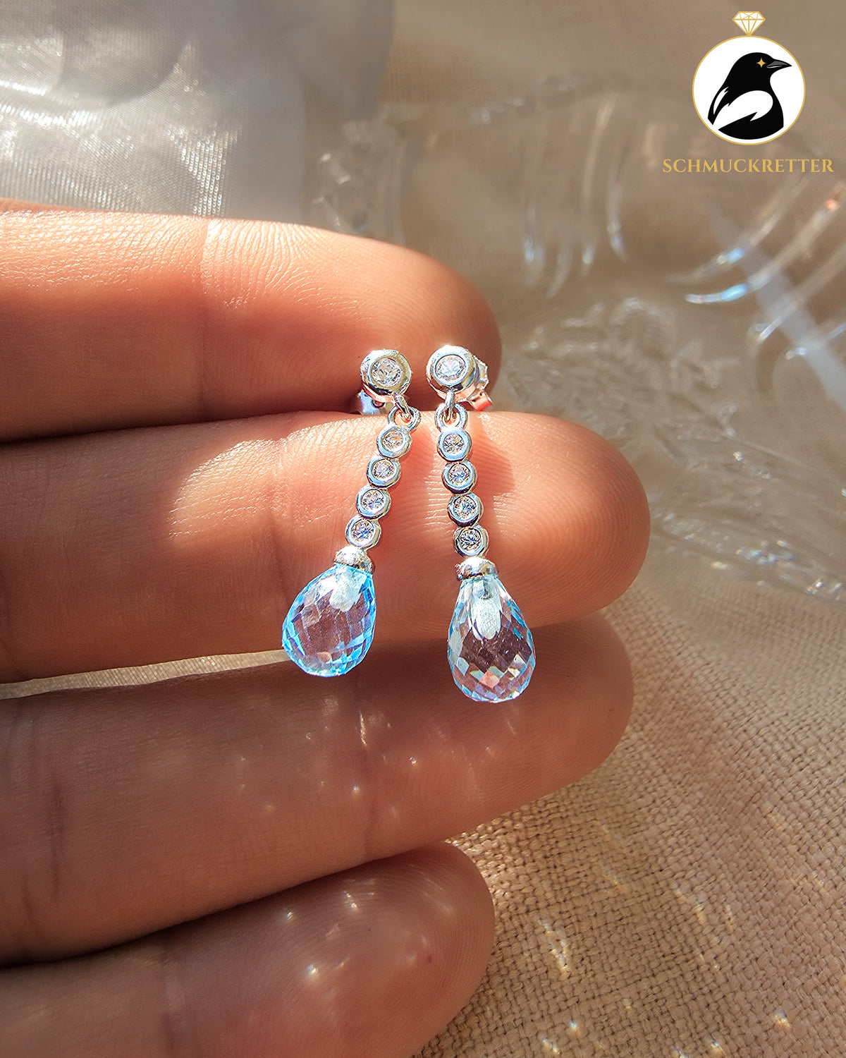 Set „Eislicht“ – Blautopas & Zirkonia in rhodiniertem 925 Silber