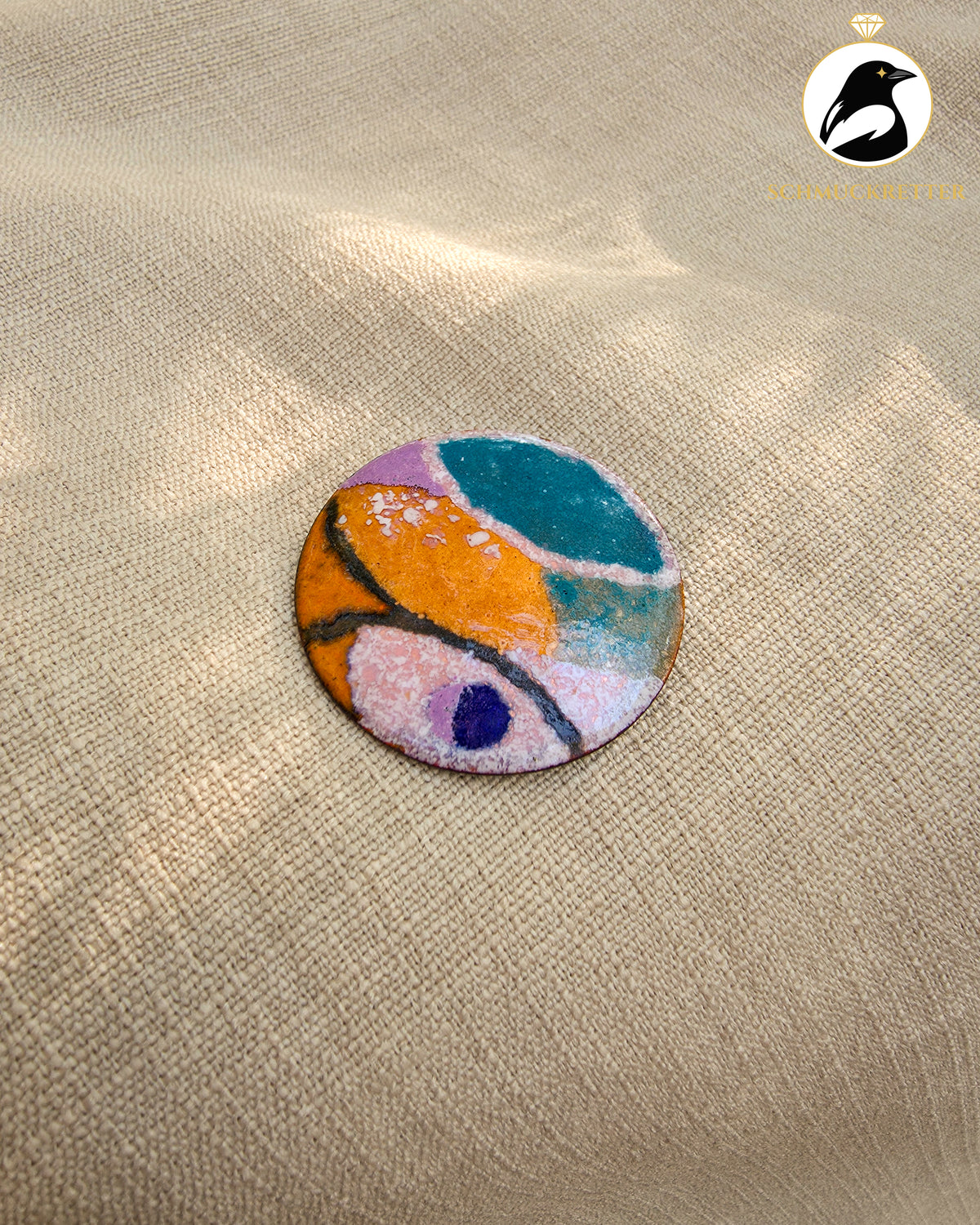 Vintage Emaille-Brosche auf Kupfer – abstraktes Mid-Century Design