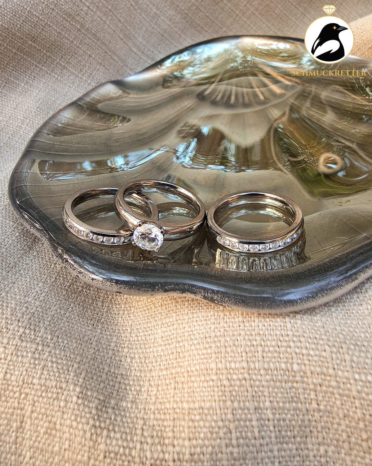3-teiliges Diamonique Ring-Set aus Titan – Solitär mit Beisteckringen, Gr. 56