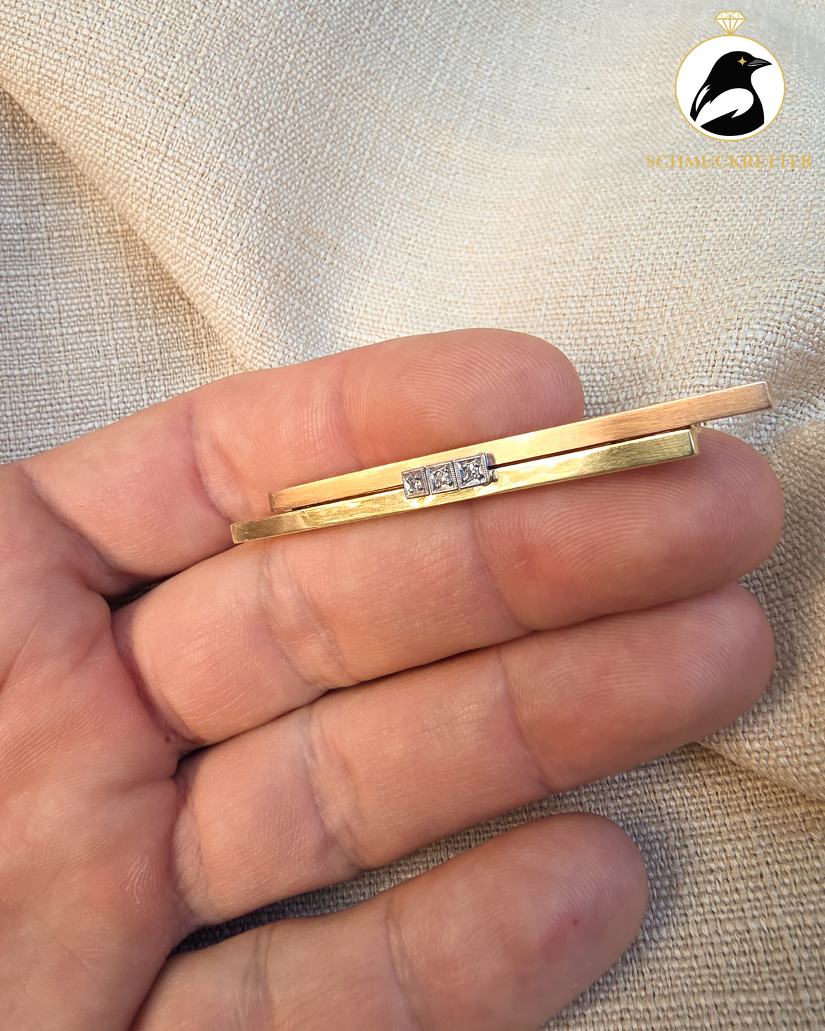 Tricolor Brosche aus 585 Gold mit Diamanten – Gelb, Rot- & Weißgold