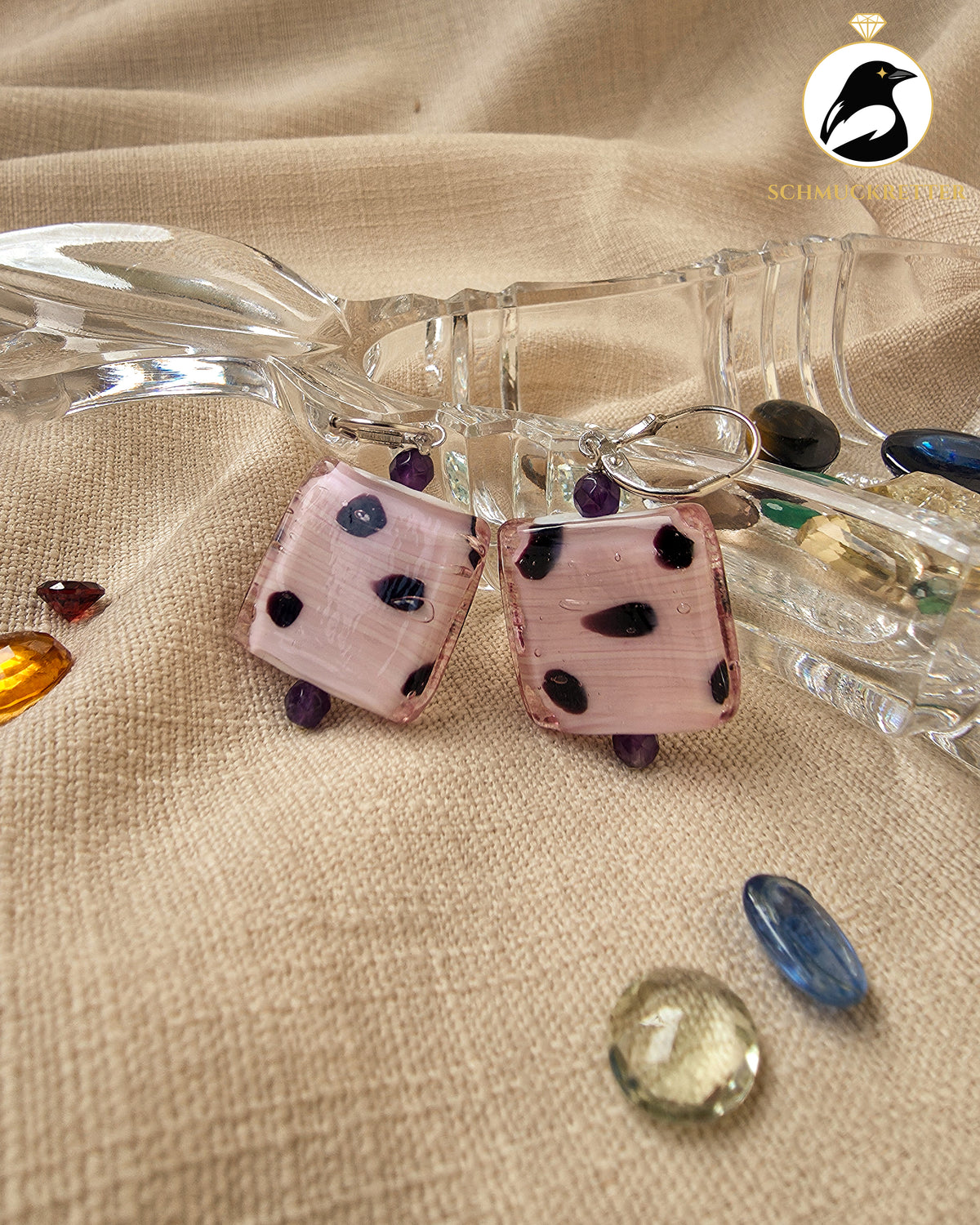 Bonbonladen – handgefertigte Ohrringe mit Glas & Amethyst, Unikat