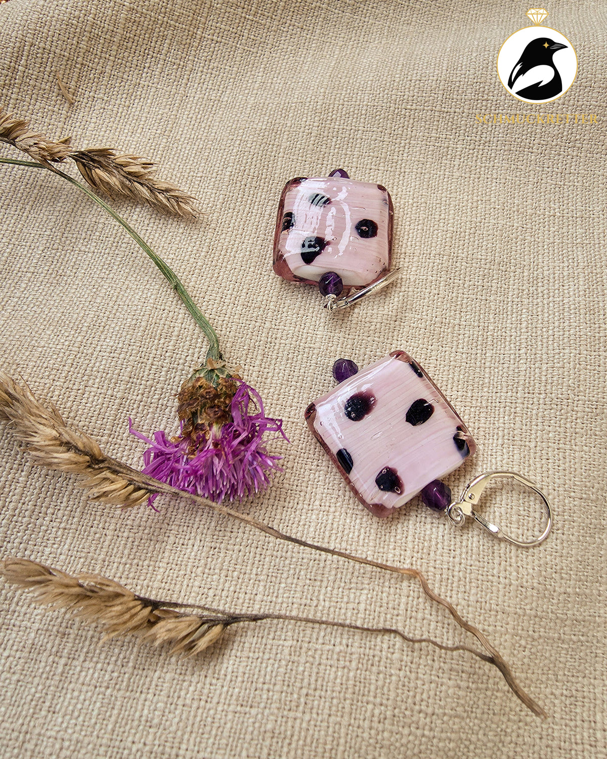 Bonbonladen – handgefertigte Ohrringe mit Glas & Amethyst, Unikat