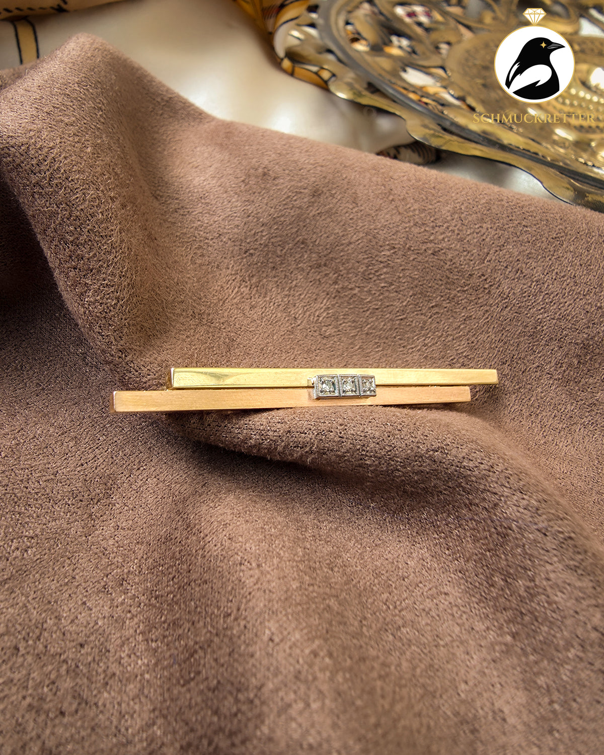 Tricolor Brosche aus 585 Gold mit Diamanten – Gelb, Rot- & Weißgold