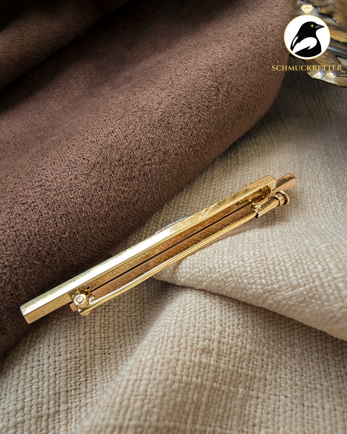Tricolor Brosche aus 585 Gold mit Diamanten – Gelb, Rot- & Weißgold