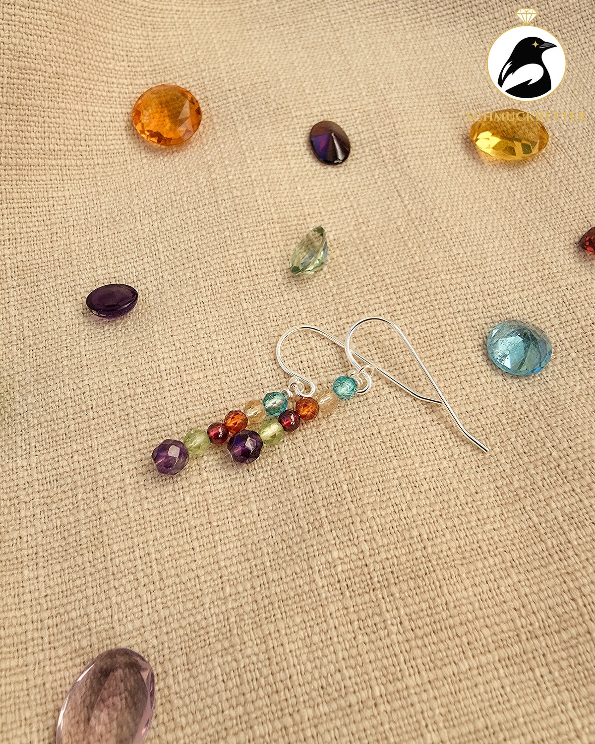 Bunte Edelstein-Ohrringe mit Amethyst & weiteren Edelsteinen – 925 Silber