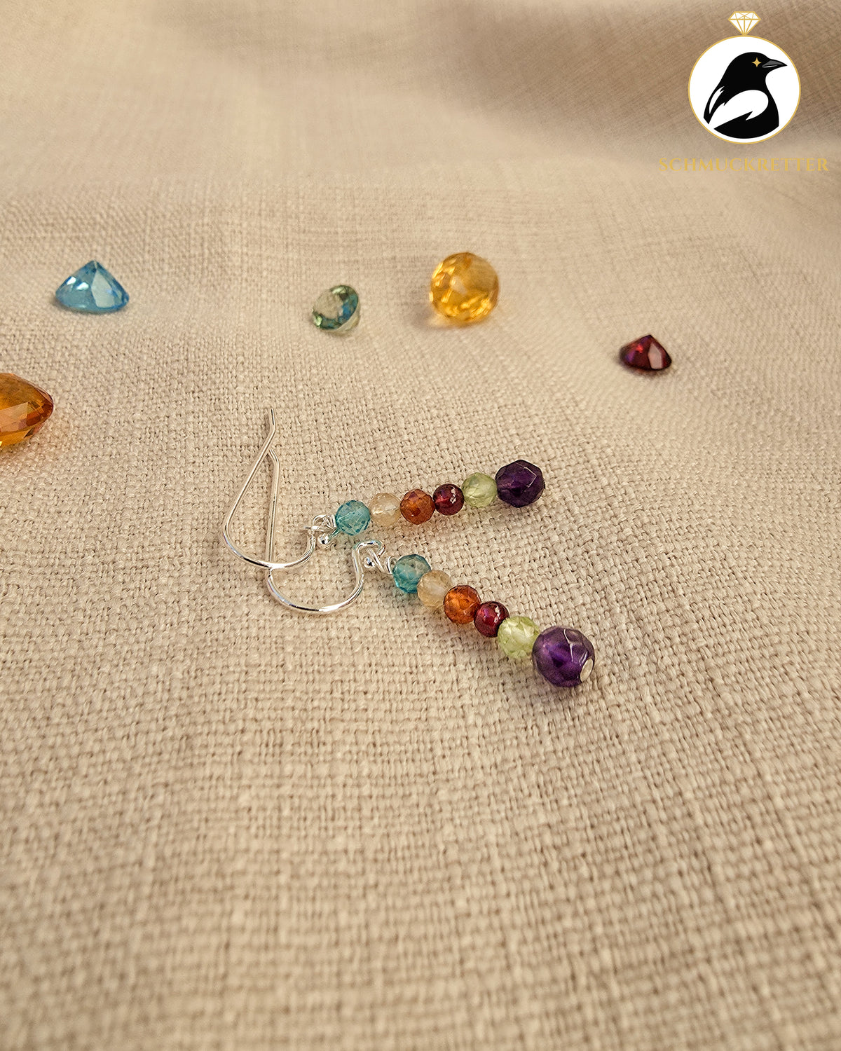 Bunte Edelstein-Ohrringe mit Amethyst & weiteren Edelsteinen – 925 Silber