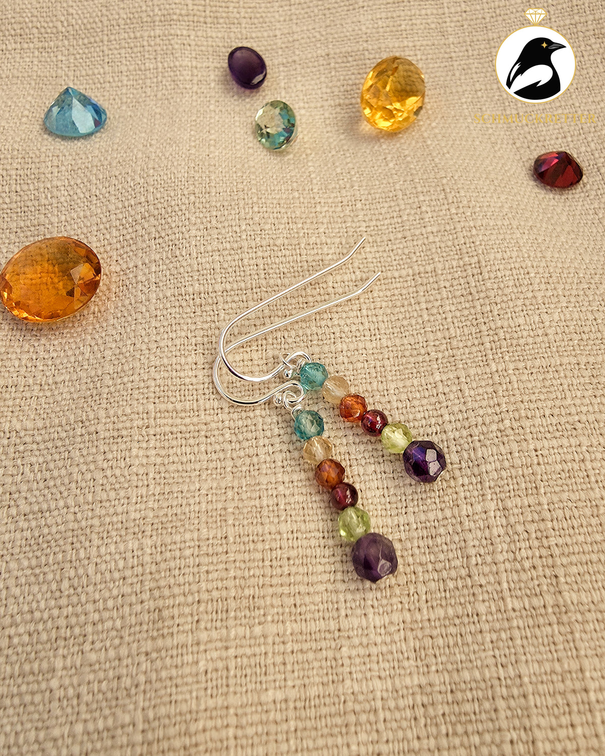 Bunte Edelstein-Ohrringe mit Amethyst & weiteren Edelsteinen – 925 Silber