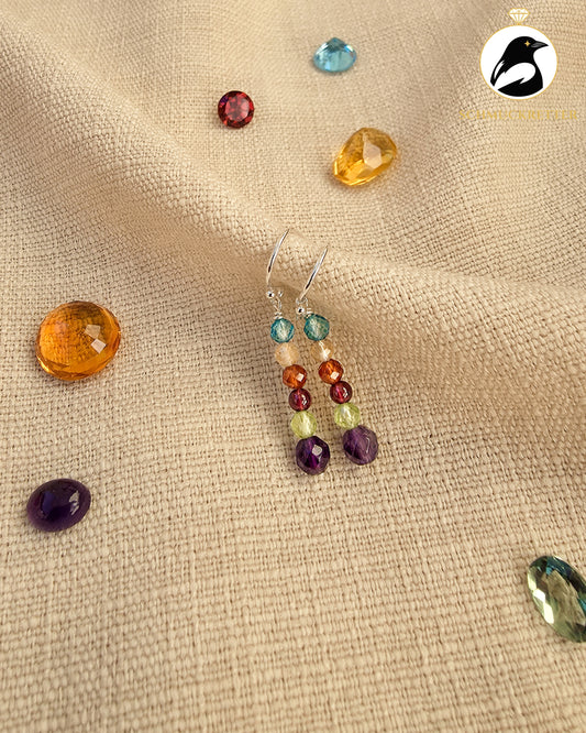 Bunte Edelstein-Ohrringe mit Amethyst & weiteren Edelsteinen – 925 Silber