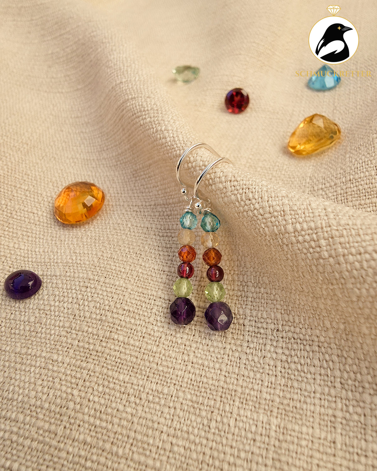 Bunte Edelstein-Ohrringe mit Amethyst & weiteren Edelsteinen – 925 Silber