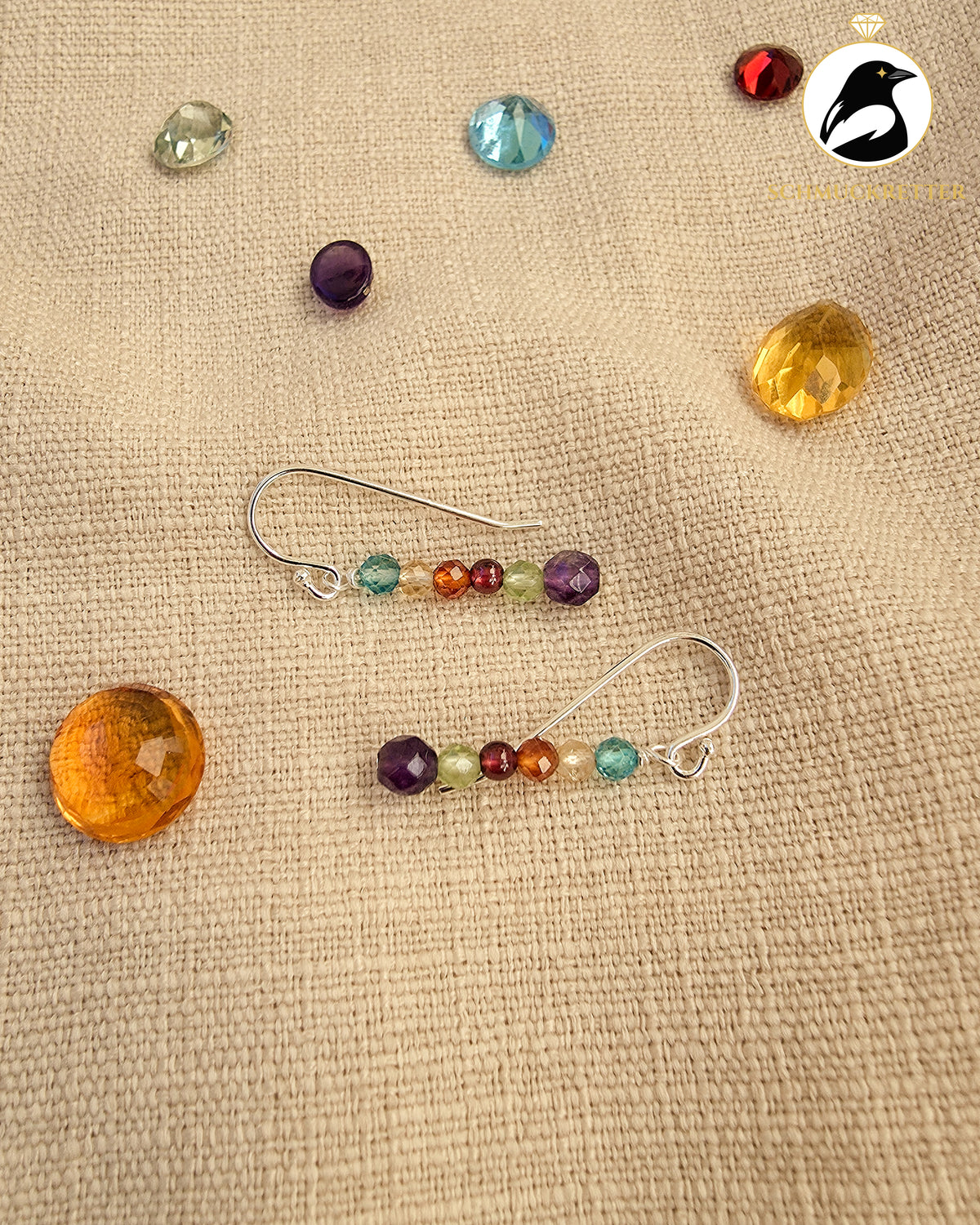 Bunte Edelstein-Ohrringe mit Amethyst & weiteren Edelsteinen – 925 Silber