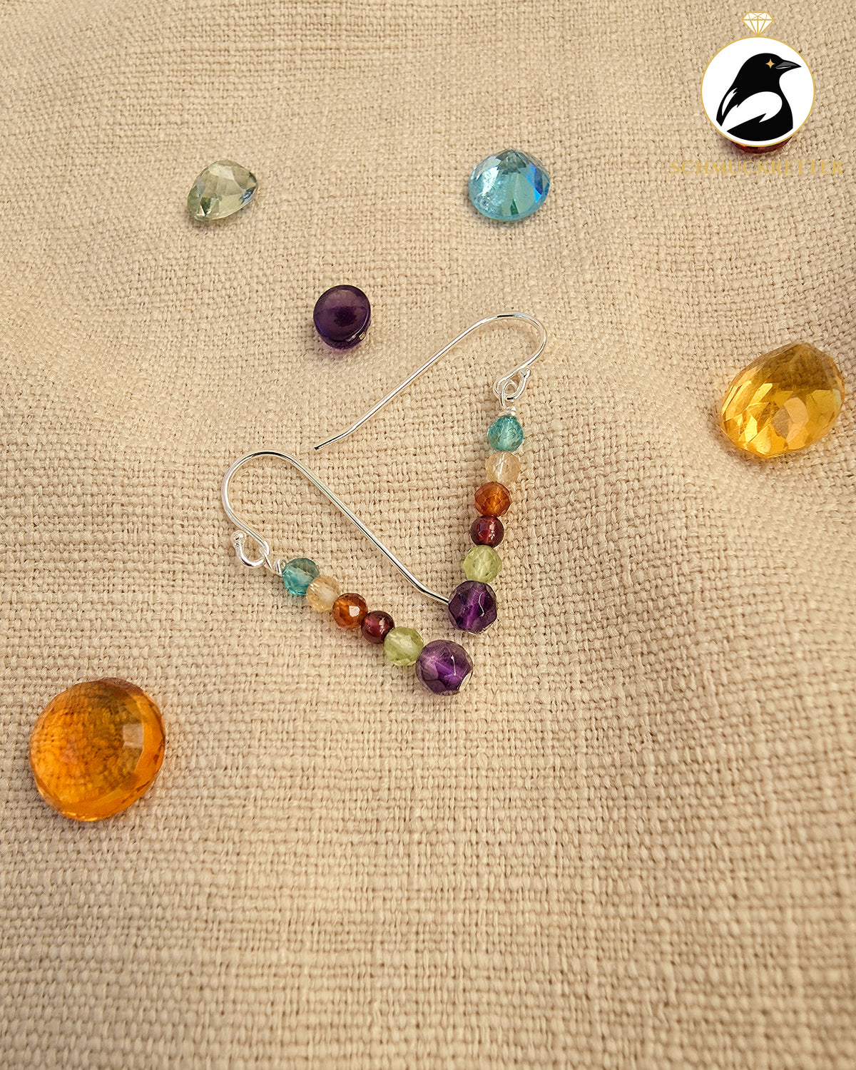Bunte Edelstein-Ohrringe mit Amethyst & weiteren Edelsteinen – 925 Silber