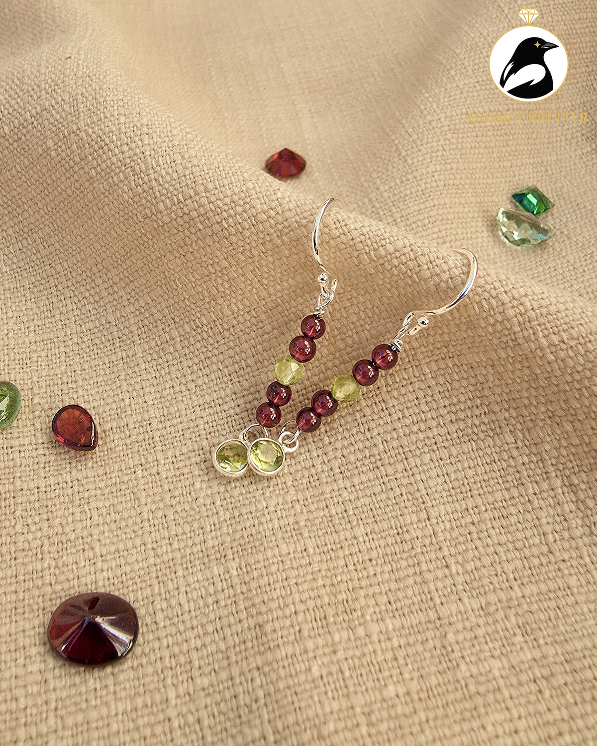 Edelstein-Ohrringe mit Granat & Peridot – 925 Silber