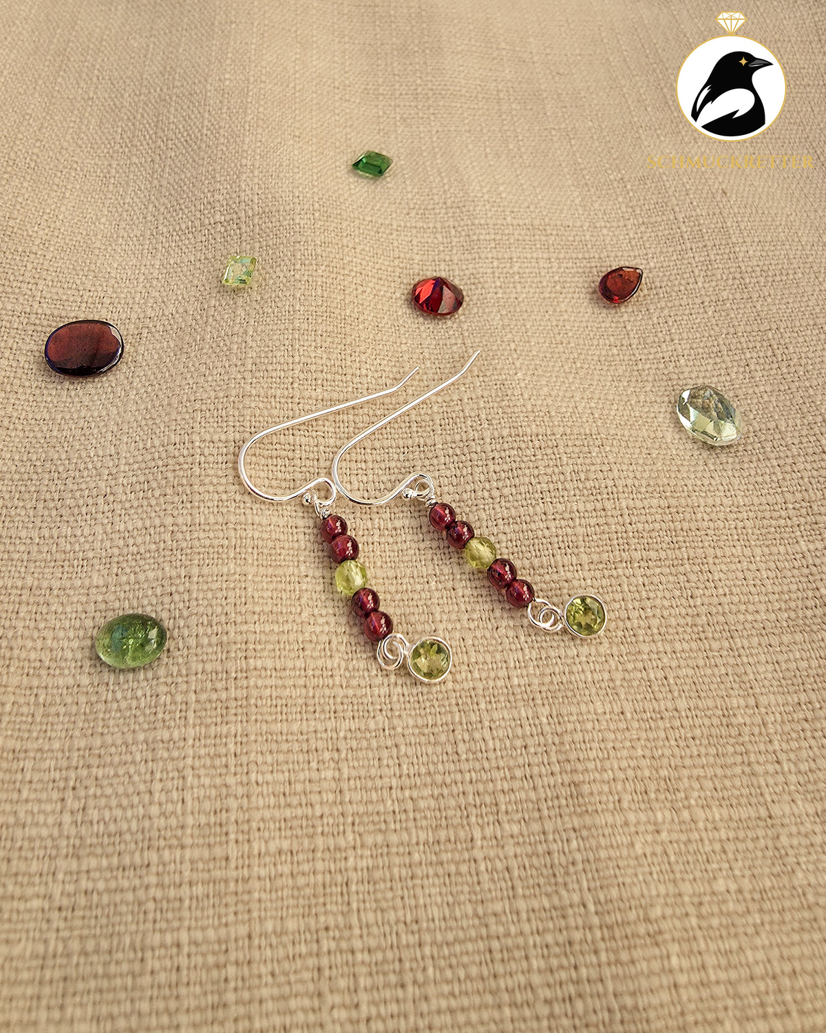 Edelstein-Ohrringe mit Granat & Peridot – 925 Silber
