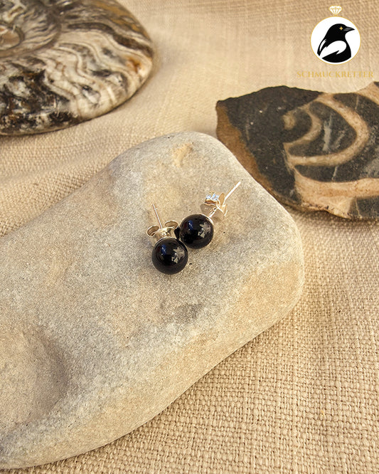 Onyx-Ohrstecker Kugelform – 925 Sterling Silber