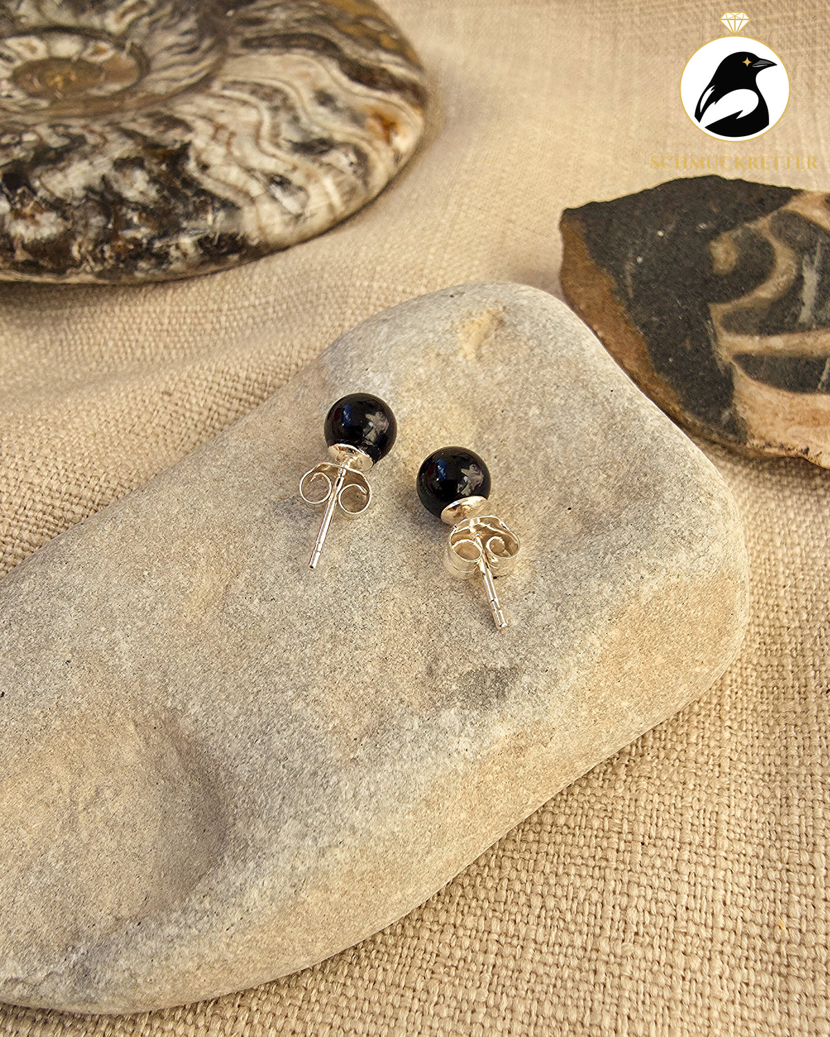 Onyx-Ohrstecker Kugelform – 925 Sterling Silber