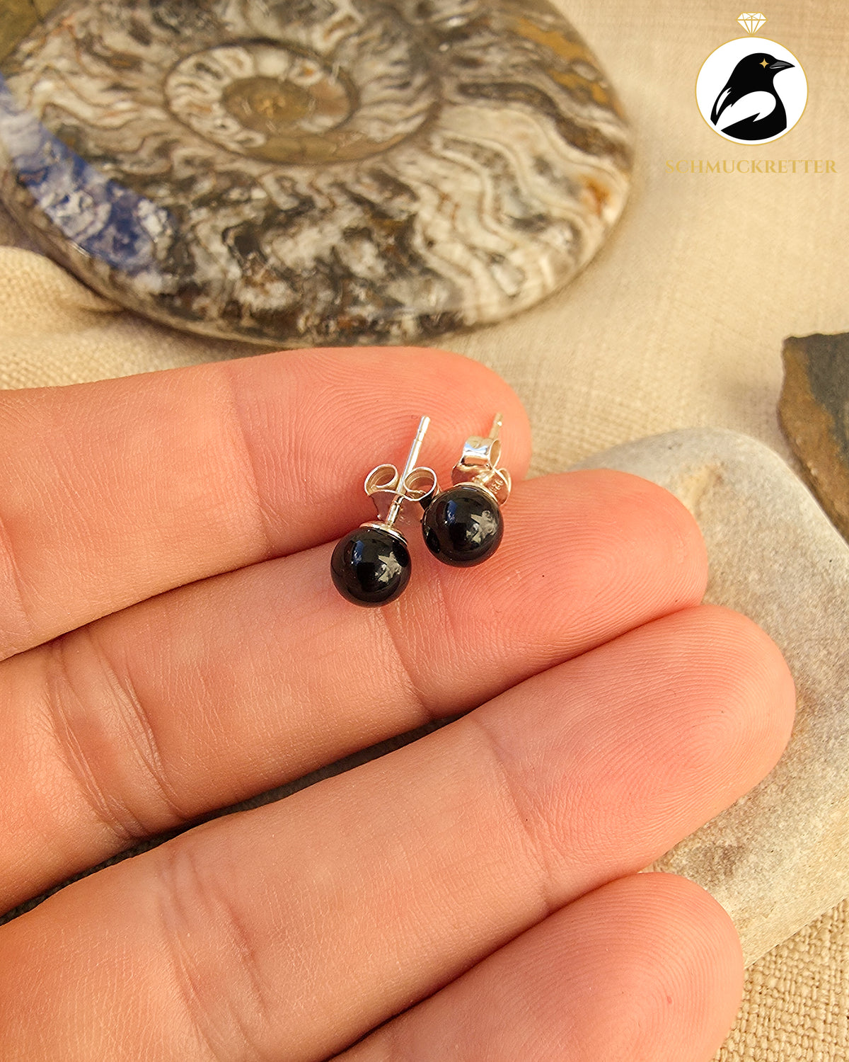 Onyx-Ohrstecker Kugelform – 925 Sterling Silber