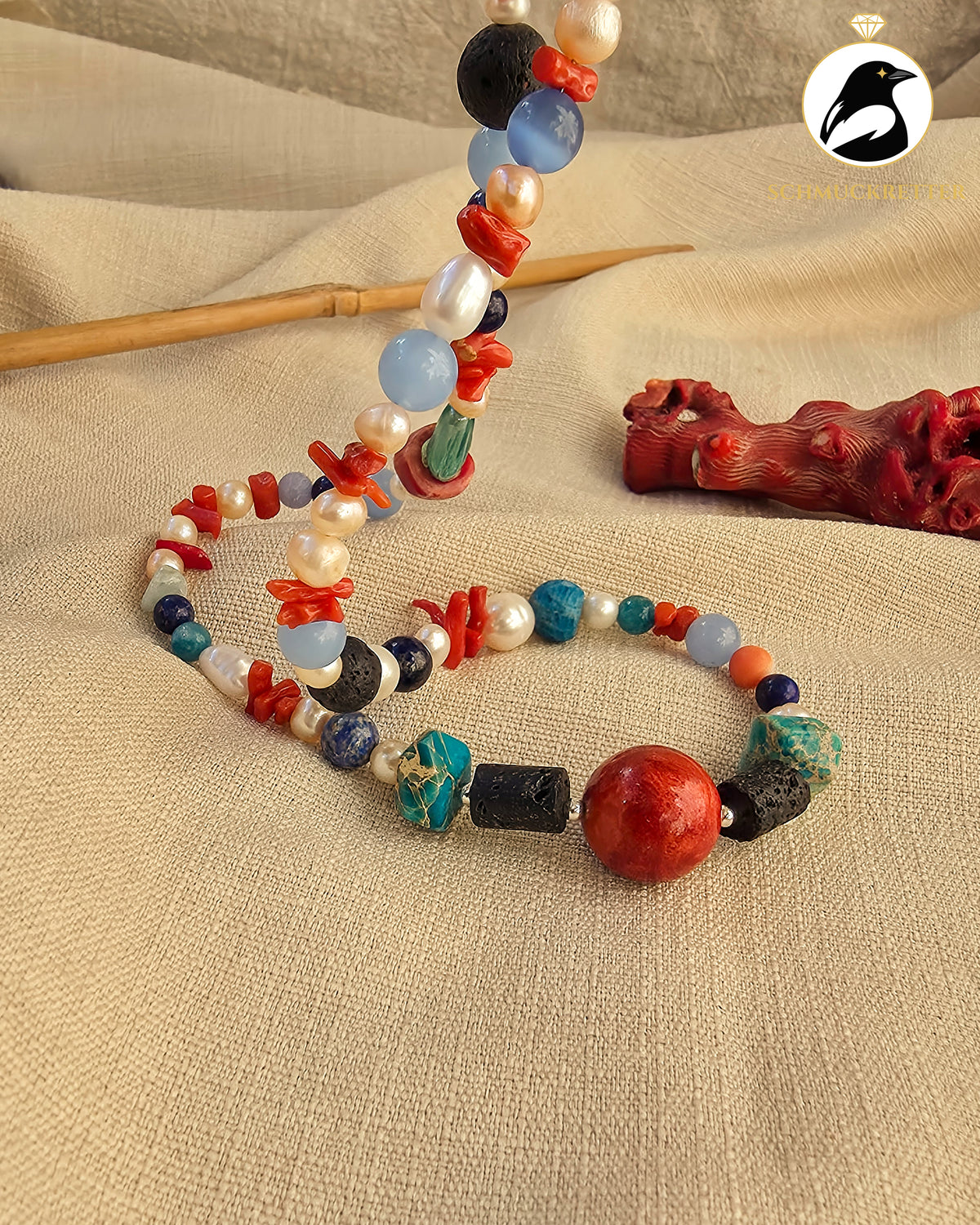 Meerweh – Bunte Edelstein- und Perlenkette | Atelier-Unikat
