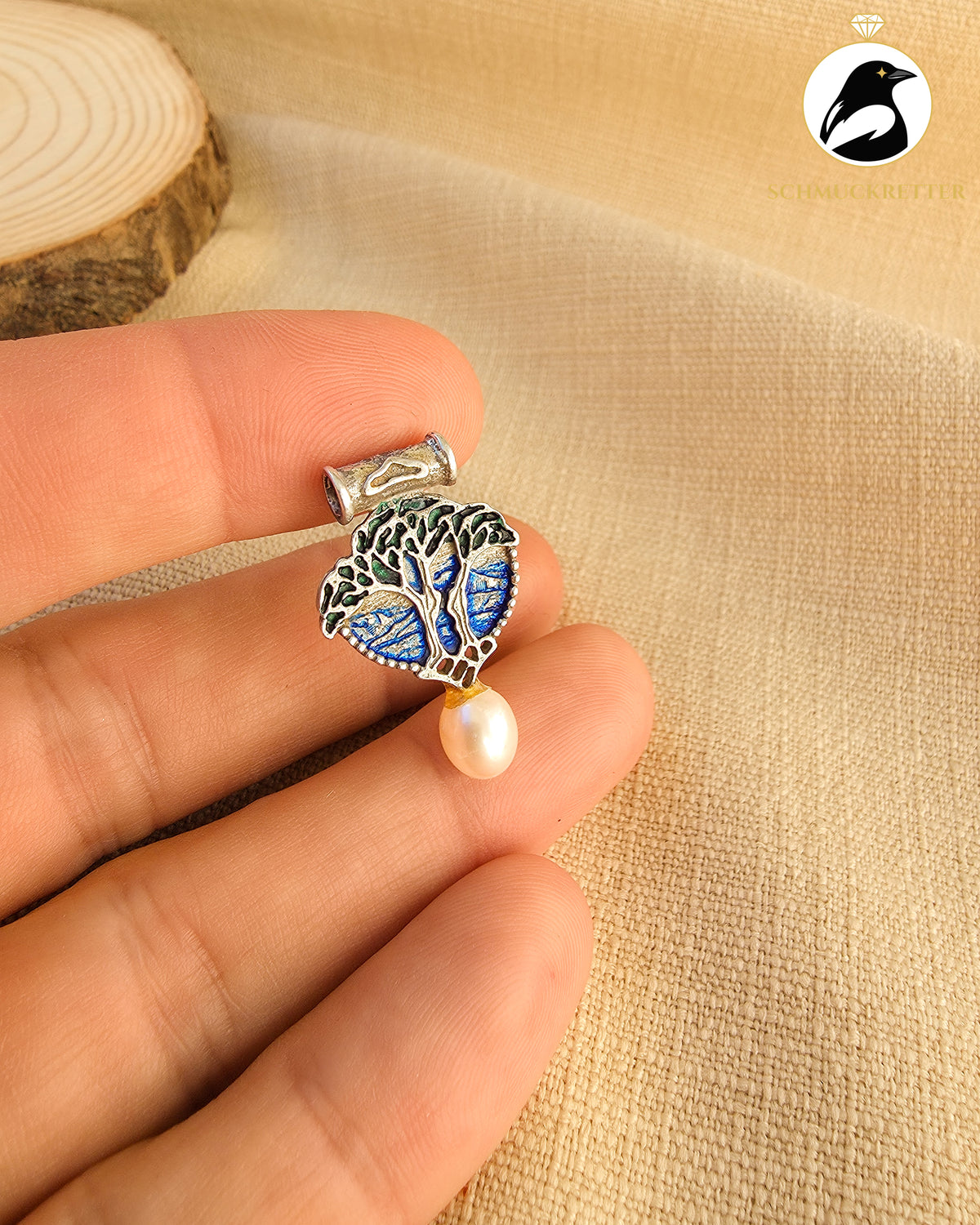 925 Silber Anhänger 'Weltenbaum' mit Süßwasserperle