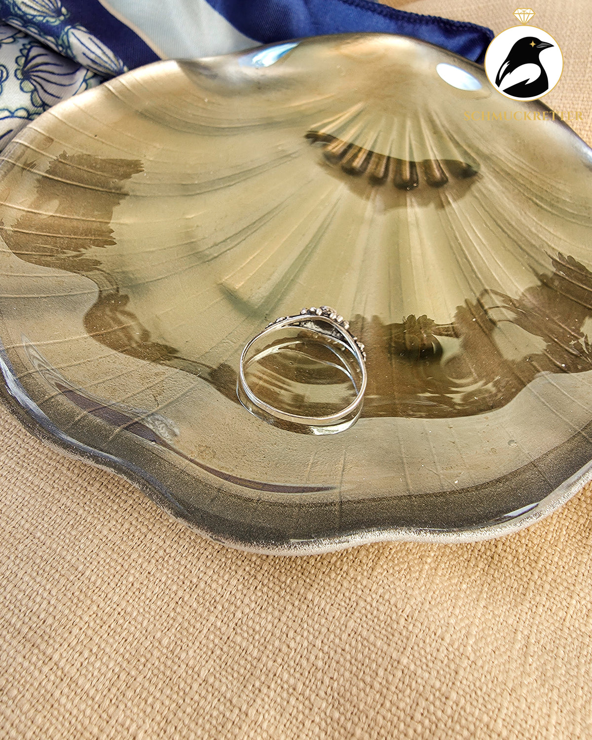 Verzierter 925 Silber Ring mit Türkis-Magnesit, Gr. 59