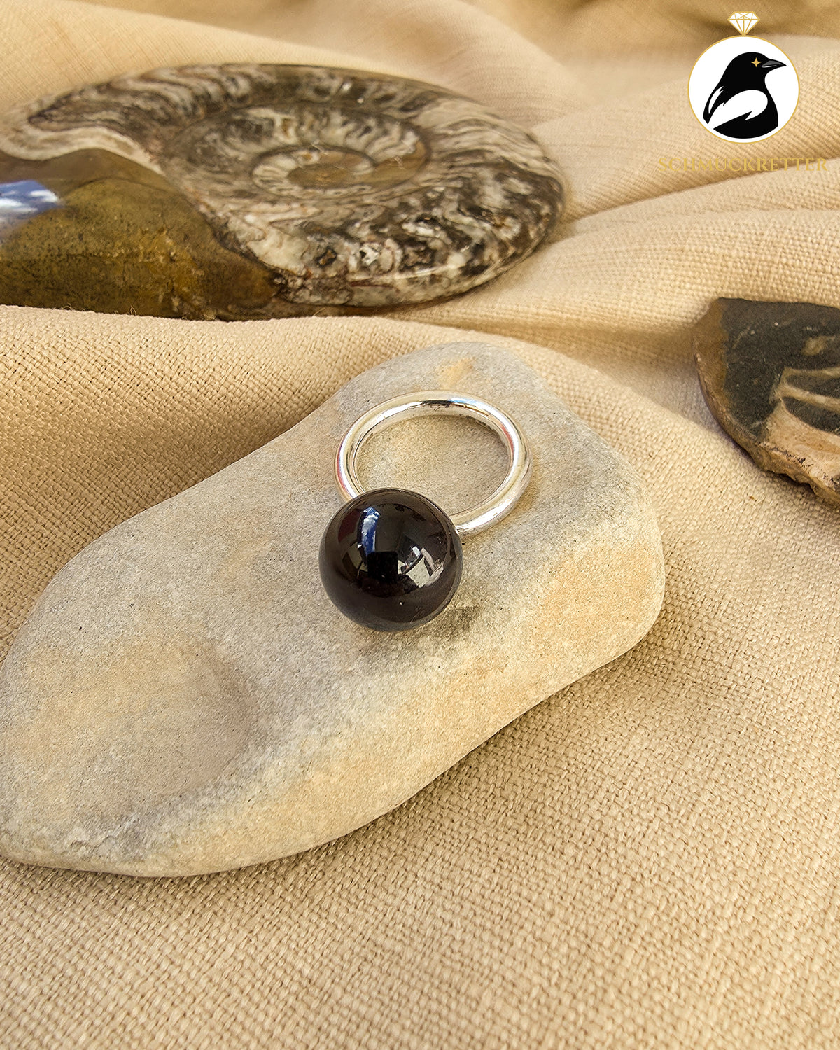 Schottischer 925 Silber Ring mit großer Rauchquarz-Kugel, Gr. 54