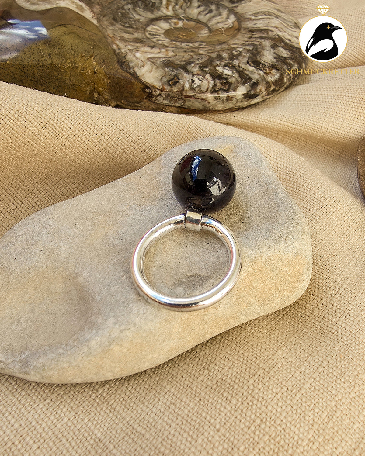 Schottischer 925 Silber Ring mit großer Rauchquarz-Kugel, Gr. 54