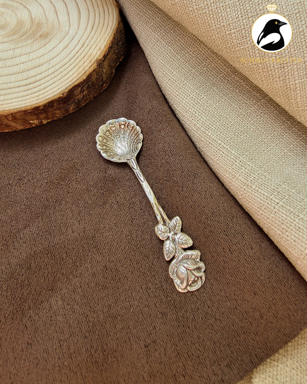 Vintage Rosenlöffel aus 800er Silber – Kleiner Schmucklöffel mit Muschelschale 🌹