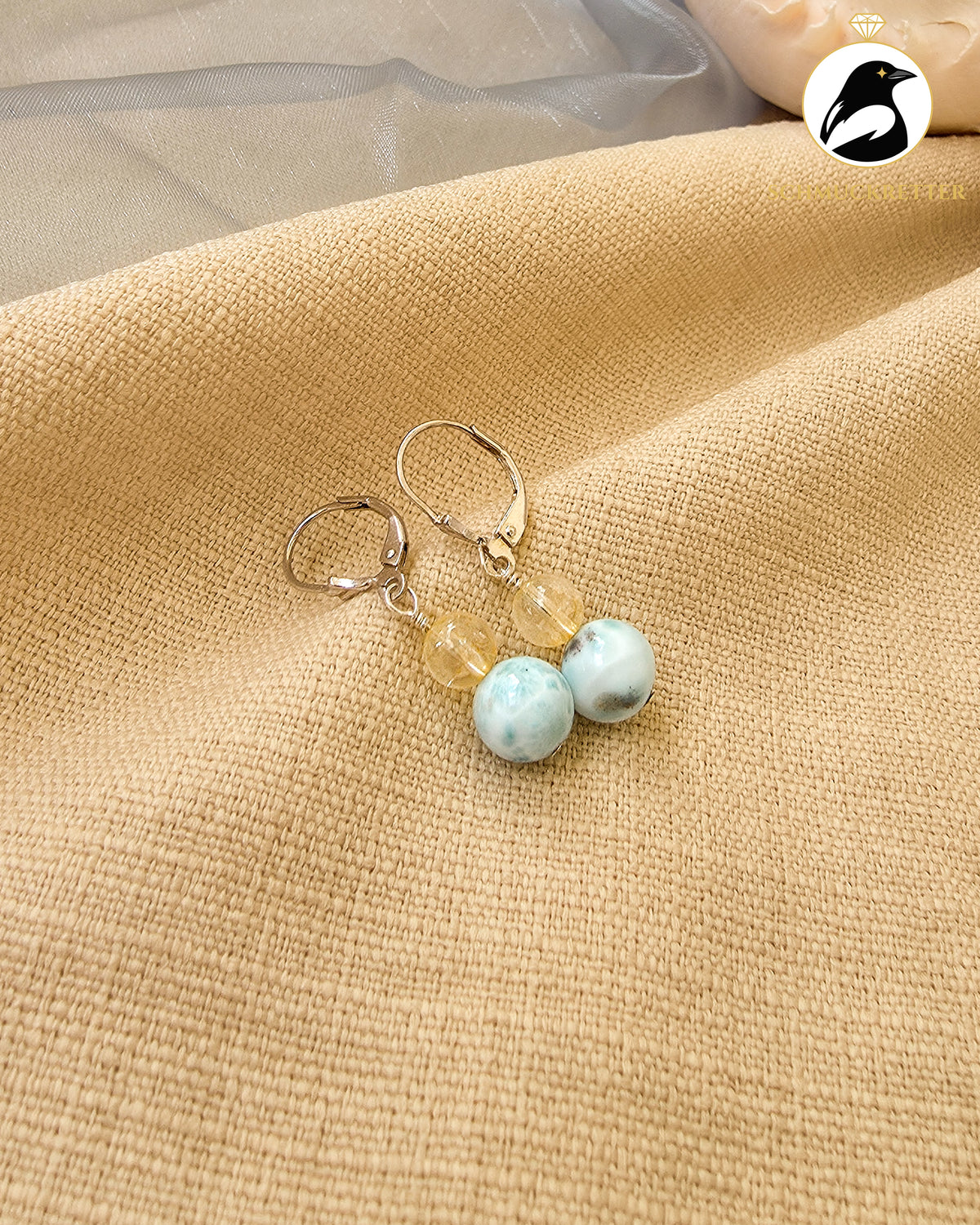 Larimar Ohrringe mit Citrin - aus 925 Silber, SALE