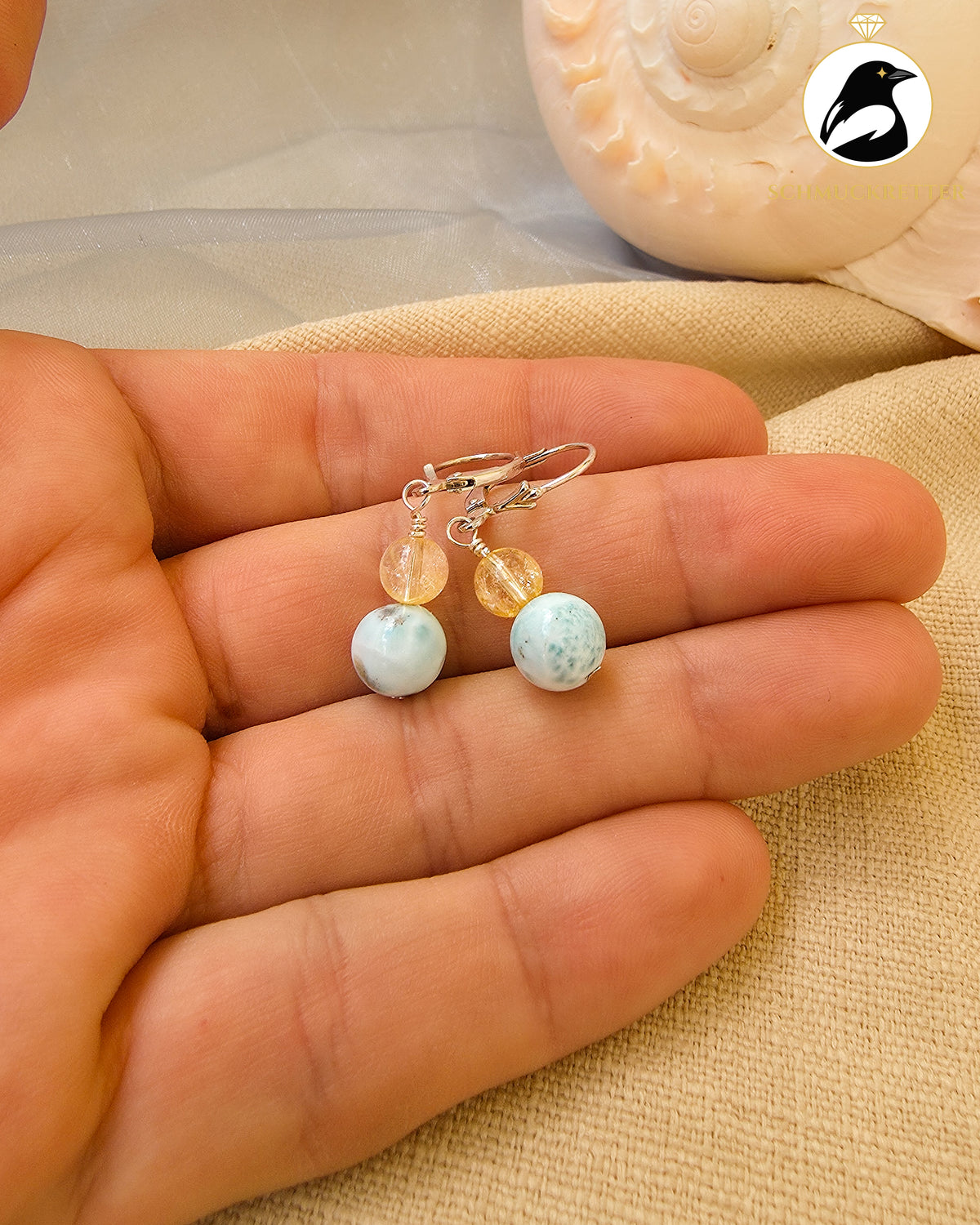 Larimar Ohrringe mit Citrin - aus 925 Silber, SALE