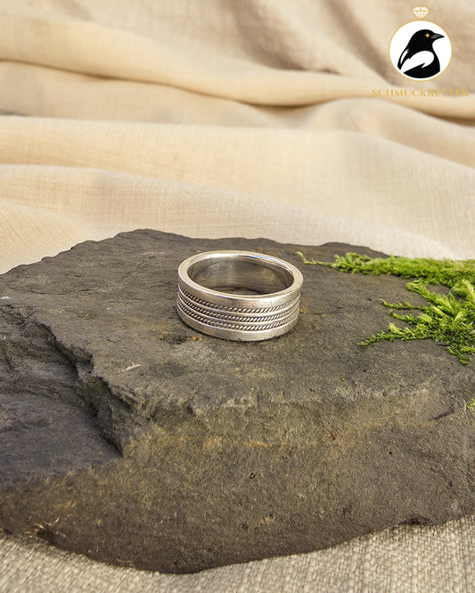 Breiter 925 Silber Ring mit dreifachem Kordeldekor, Gr. 55, SALE