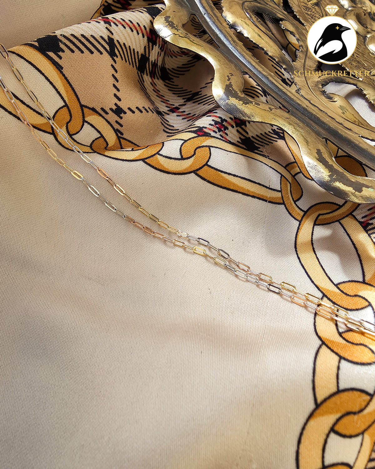 Tricolor-Gliederkette aus 925 Silber – elegante Goldoptik, 45 cm
