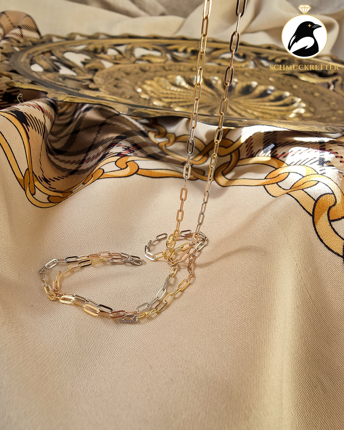 Tricolor-Gliederkette aus 925 Silber – elegante Goldoptik, 45 cm