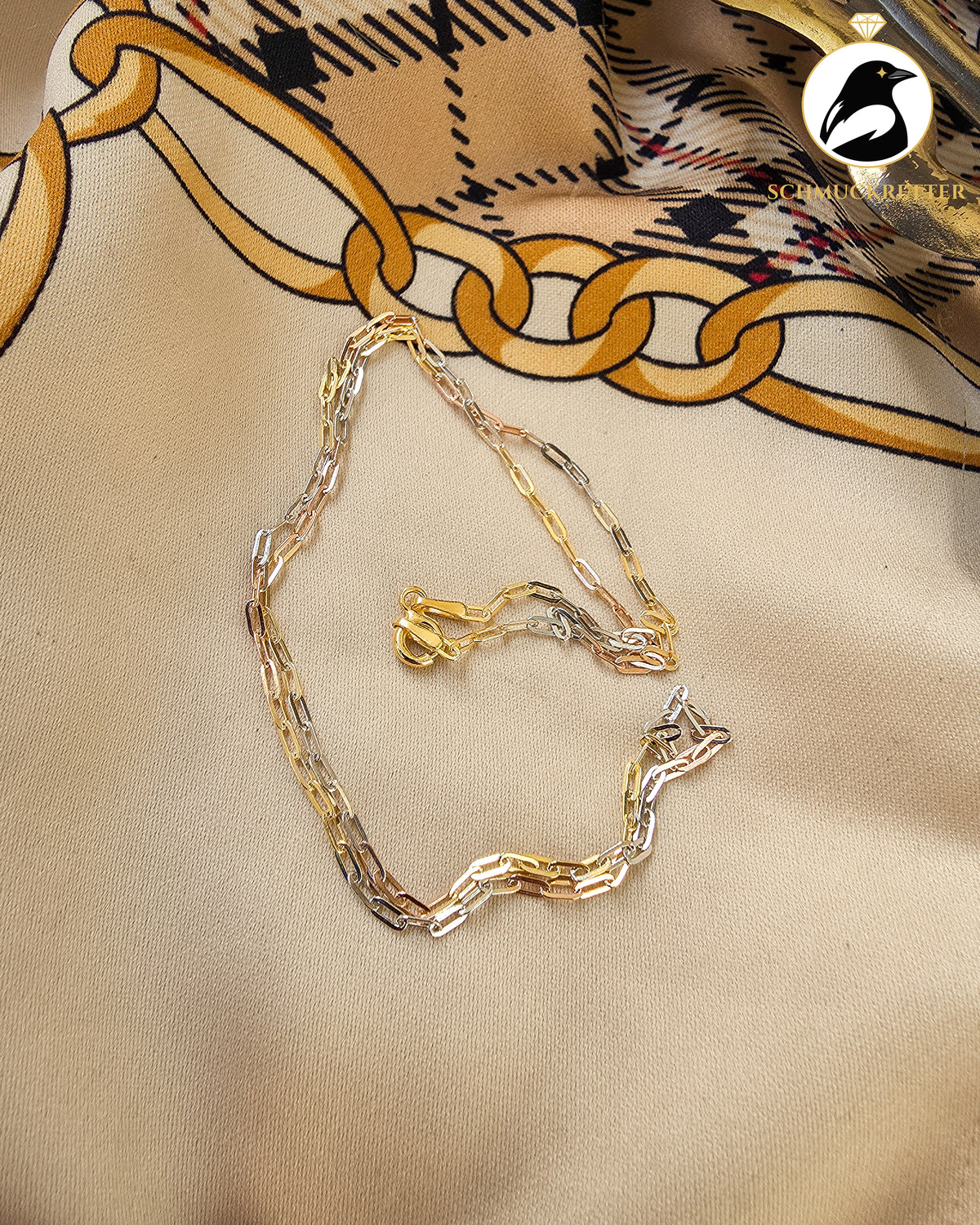 Tricolor-Gliederkette aus 925 Silber – elegante Goldoptik, 45 cm