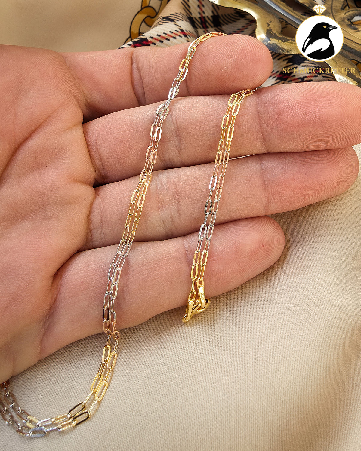 Tricolor-Gliederkette aus 925 Silber – elegante Goldoptik, 45 cm
